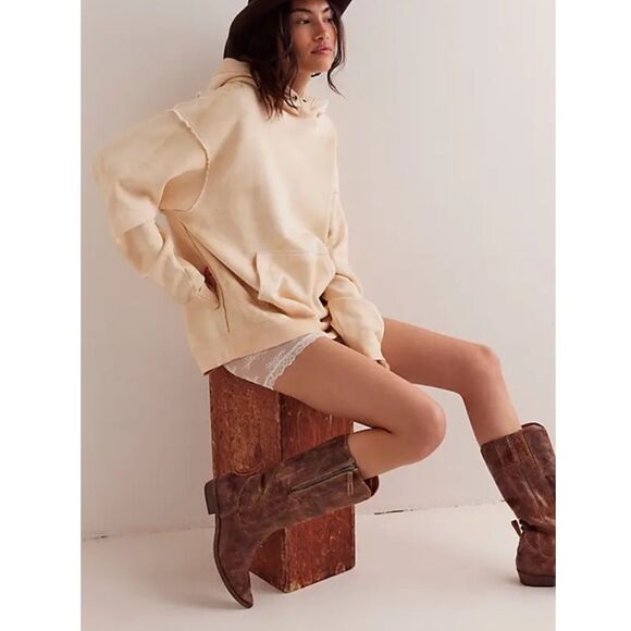 Free People We the Free Your Favorite Washed Hoodie Ivory Onyx Combo - Picture 2 of 9